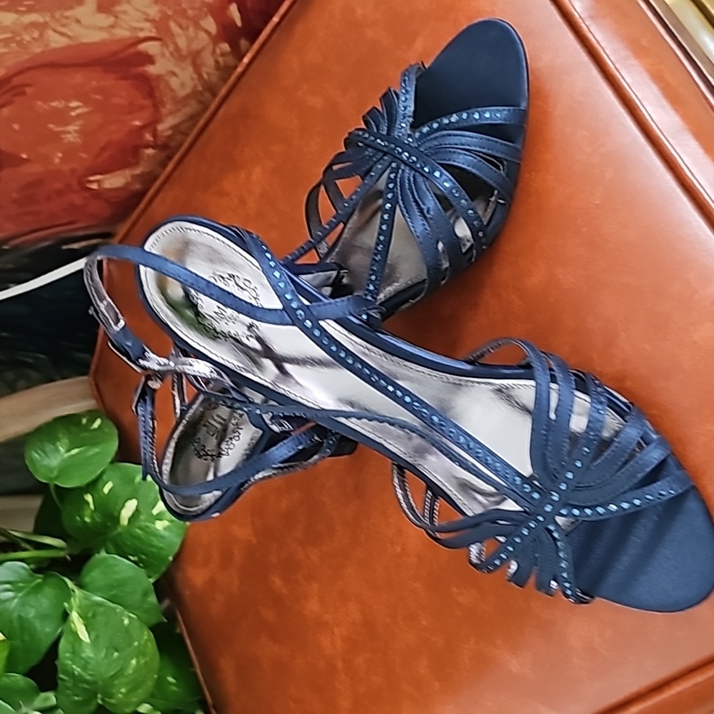 I. MILLER Blue Satin and Rhinestone Strappy Platform Dress Heels